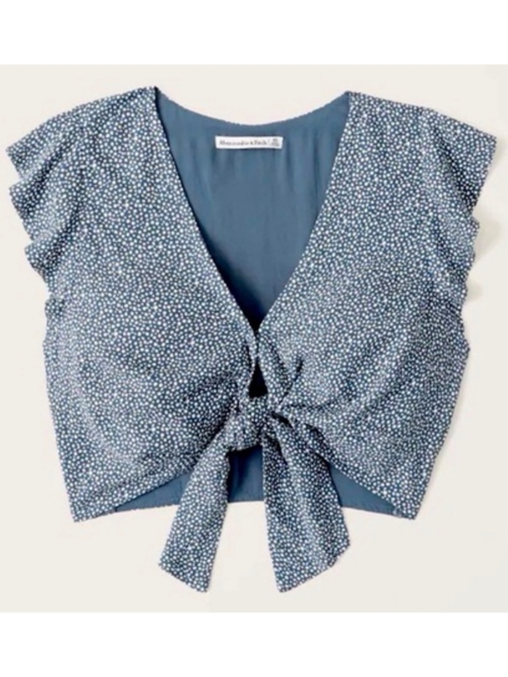 Abercrombie & Fitch Navy Blue and White Dot Tie-Front Crop Top (Extra Small)